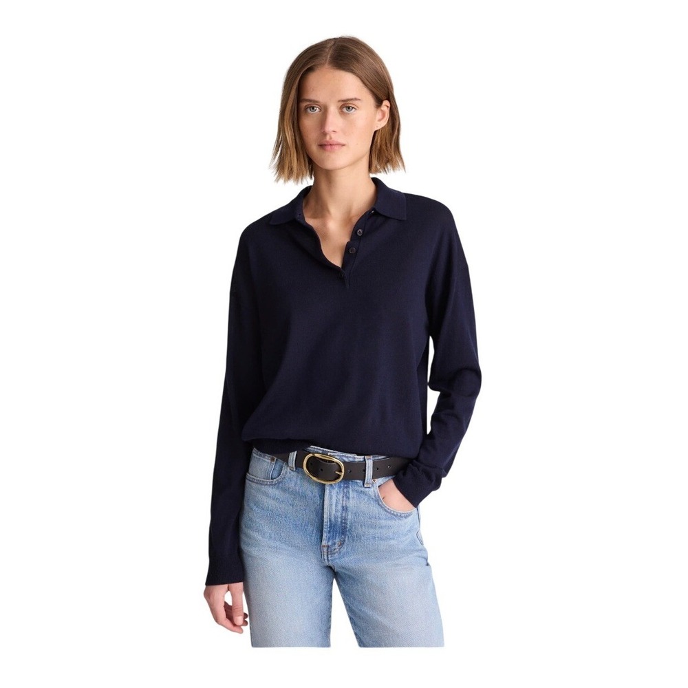 Madewell Drop-Shoulder Polo Sweater Navy‎ Blue Merino Wool Knit XS